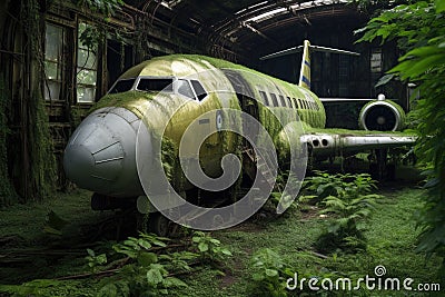 abandoned aircraft with nature taking over Stock Photo