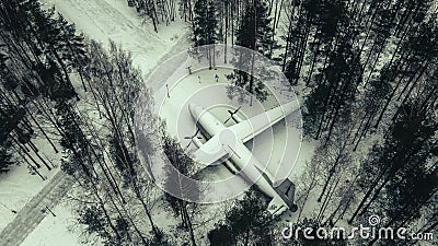 Abandoned aircraft in the winter forest. Stock Photo