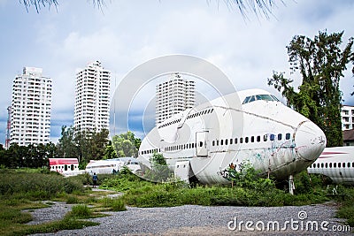 Abandoned Airplane,old crashed plane with,plane wreck tourist at Stock Photo