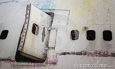 Abandoned airplane window Stock Photo