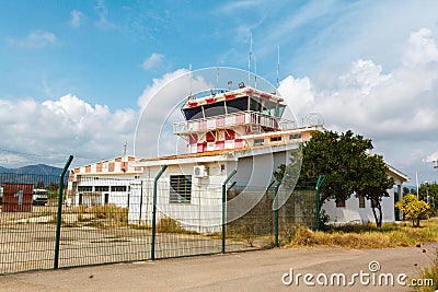 Abandoned airport control tower Stock Photo