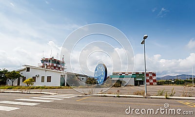 Abandoned airport control tower Stock Photo