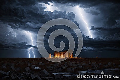 Abandoned Alien Fortress in Storm Stock Photo