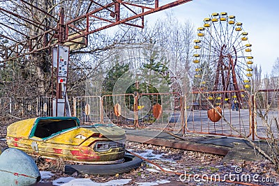 Abandoned amusement park in Pripyat, in Chernobyl Exclusion Zone, Ukraine Stock Photo