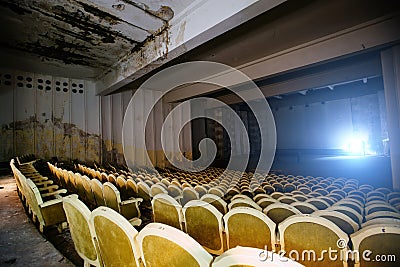 Abandoned auditorium of cinema or concert hall Stock Photo