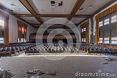 Abandoned auditorium in high school Stock Photo