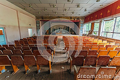 Abandoned auditorium of old soviet cinema and concert hall Stock Photo