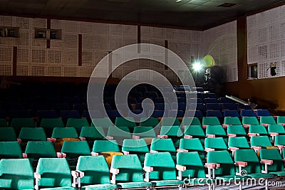 Abandoned auditorium of old soviet cinema and concert hall Stock Photo