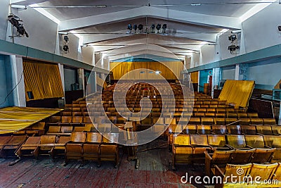 Abandoned auditorium of old soviet cinema house Stock Photo