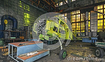 Abandoned aviation factory of small aircraft. Stock Photo