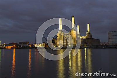 Abandoned Battersea power at night Stock Photo