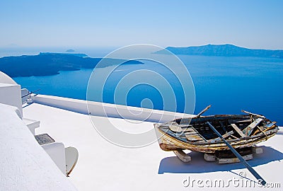 Abandoned boat in Santorini, Greek Islands Stock Photo