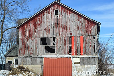 Abandoned, Broken, Red Barn, Neglected Stock Photo