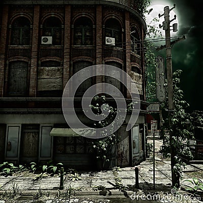 Abandoned building at night Stock Photo