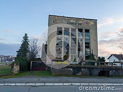 The abandoned building of the workers` home Editorial Stock Photo