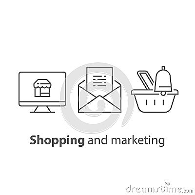 Abandoned cart email remainder, online shopping and marketing strategy, news letter subscription, sales improvement Vector Illustration