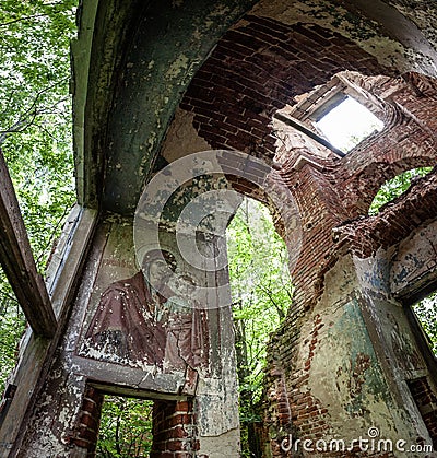 Abandoned Christian Orthodox Church in the village of Gribovo Kaluga region in Central Russia. Stock Photo