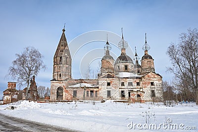 Abandoned church in winter, abandoned temple in outback of Russia Stock Photo