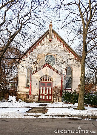Abandoned church on winter day Stock Photo