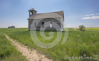 Abandoned Clapboard Cottonwood Church at Havre, Montana Stock Photo