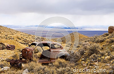 Abandoned Classic Junk Car Stock Photo