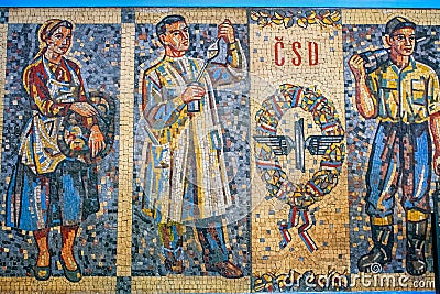 Abandoned communist mosaic of former Soviet Union in Czech Republic Editorial Stock Photo