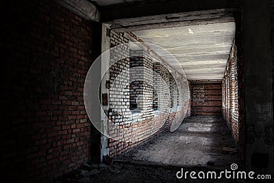 Abandoned corridor with windows Stock Photo