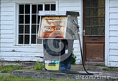 Abandoned shop & fuel pump Editorial Stock Photo
