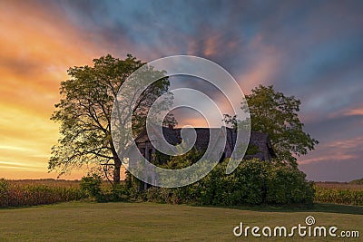 Abandoned Country Home During Sunset, Ontario Stock Photo