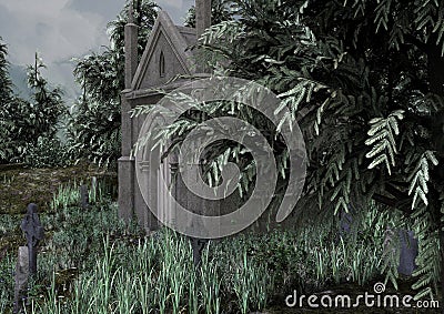 An abandoned creepy cemetery. Stock Photo