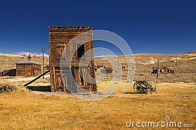 Abandoned and crooked Western building Stock Photo