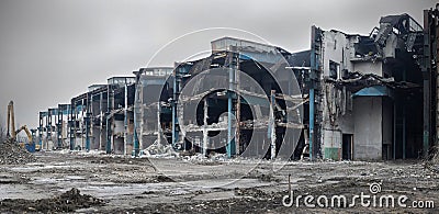 Abandoned and demolished factory building Stock Photo