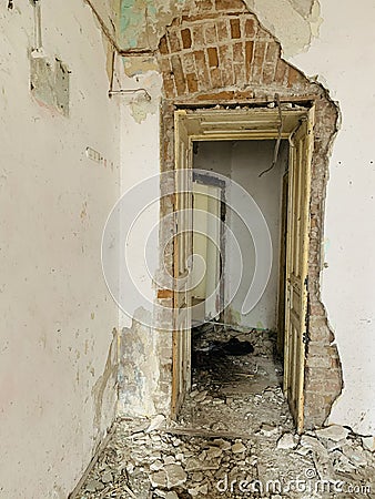 Abandoned , deserted house with stairs in Constanta city Romania Stock Photo