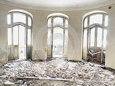 Abandoned , deserted house with stairs in Constanta city Romania Stock Photo