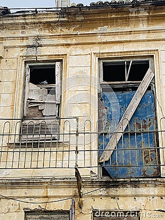 Abandoned , deserted house with stairs in Constanta city Romania Stock Photo