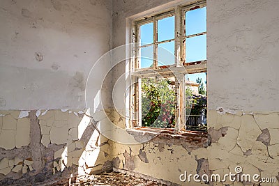 Abandoned and destroyed room Stock Photo