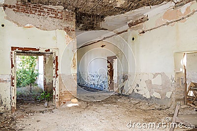 Abandoned and destroyed room Stock Photo