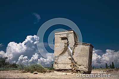 Abandoned and destroyed a small house Stock Photo