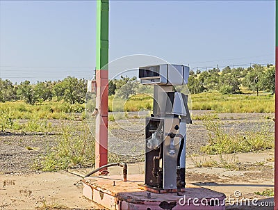 Abandoned Diesel Gasoline Pump At Closed Service Station Stock Photo