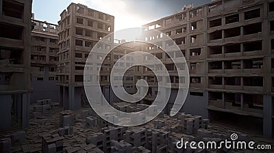 Abandoned empty building blocks, outdoors, desolated industrial AI generative landscape Stock Photo