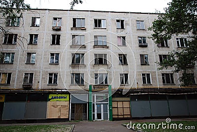 Abandoned five story residential building prepared for demolition Editorial Stock Photo