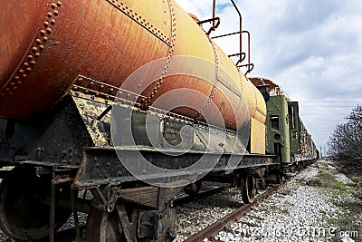 Abandoned fuel and oil train Stock Photo