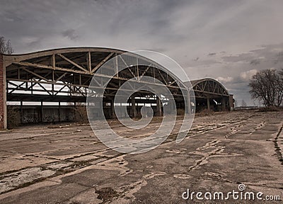 old abandoned hangar for military aircraft. Russia. Stock Photo