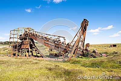 Abandoned gold mining machine in Tierra del Fuego in Chile Stock Photo