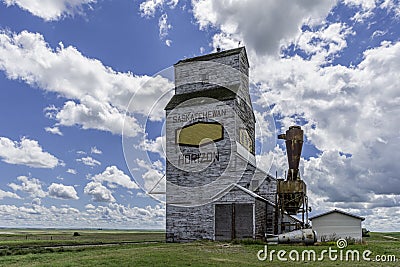 An abandoned grain elevator in ghost town of Horizon, Saskatchewan, Canada Editorial Stock Photo