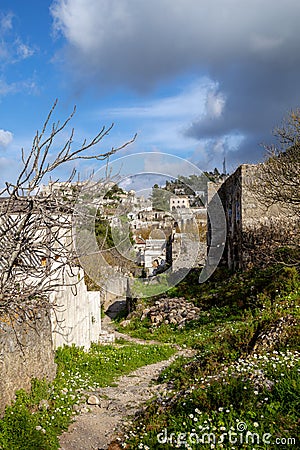 The abandoned Greek Village of Kayakoy, Fethiye, Turkey. Old greek houses, kaya koy near Mediterranean coast. Stock Photo