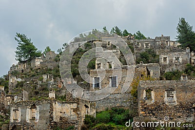 Abandoned Greek village in Turkey. Stone houses and ruins of Fethiye Kayakoy Stock Photo