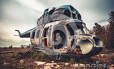 Abandoned helicopter at the airfield Stock Photo