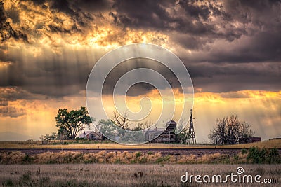 Abandoned Homestead at Sunset Stock Photo