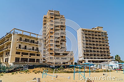 Abandoned hotels and buildings in the beach resort of Maras. Varosha, Cyprus. Editorial Stock Photo
